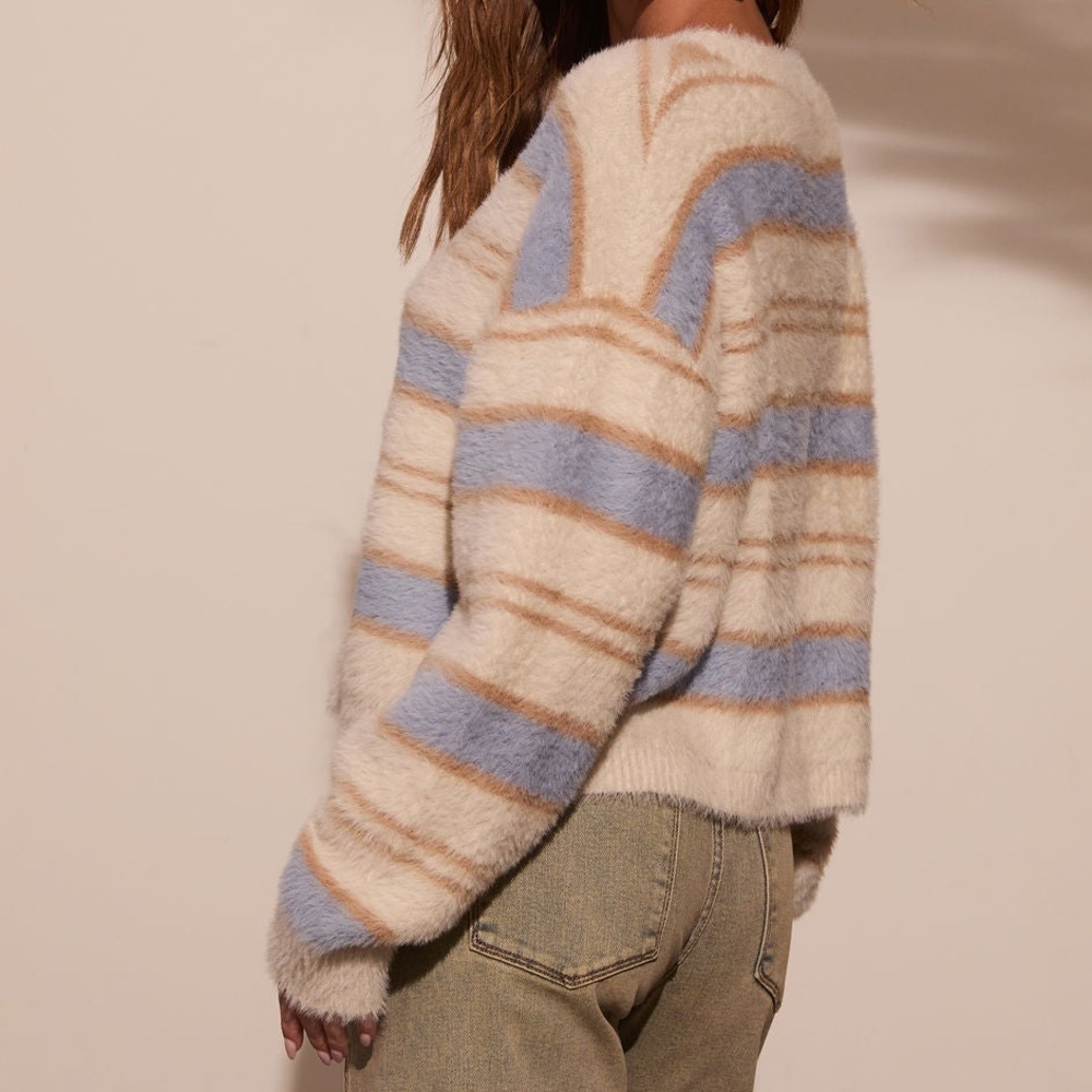 Cozy Striped Fuzzy TEDDY Sweater BY VICI, CASUAL RELAXED, OVERSIZED, SIZE XL - Picture 5 of 11